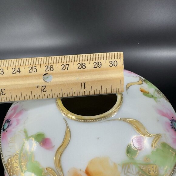 Antique Nippon Hand Painted Dresser Jar Container Hair Holder Textured Canister - Picture 6 of 16